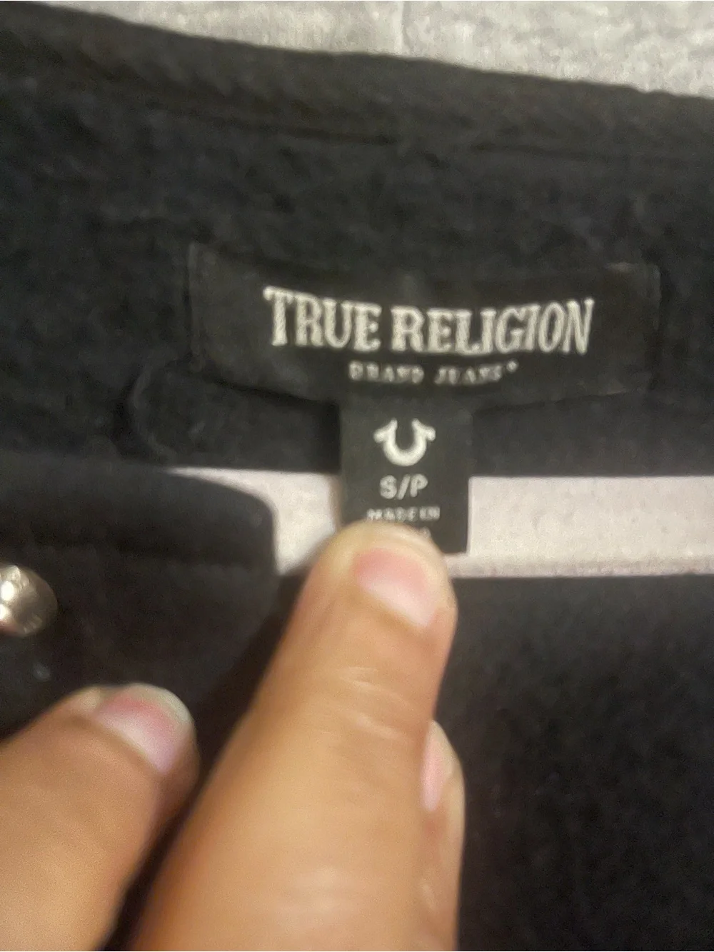 True Religion Black and Gray Varsity Bomber Jacket with Hood